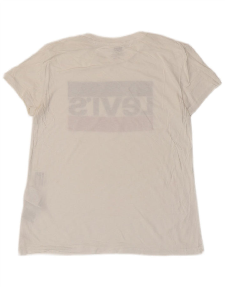 LEVI'S T-shirt graphique surdimensionné pour femme UK 6 XS Blanc Coton