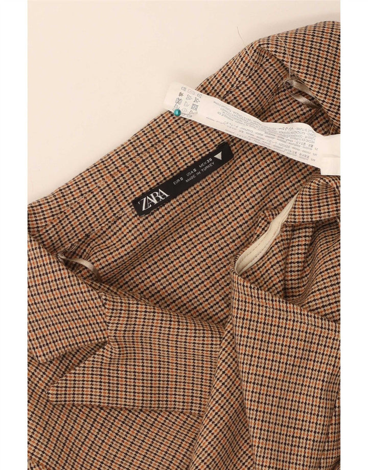 Zara Womens Crop Blazer Veste UK 10 Petit Marron Check Polyester