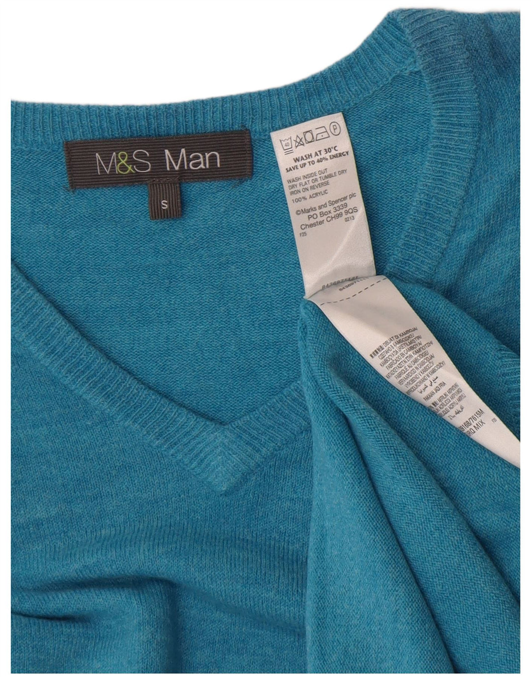 Marks & Spencer Pull col V pour homme Petit turquoise moucheté
