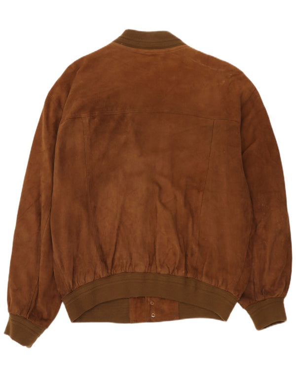 vintage Mens Suede Bomber Jacket IT 54 2XL Cuir Marron