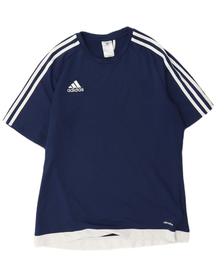 Adidas Hommes Climalite T-Shirt Top Bleu Marine Colorblock Polyester