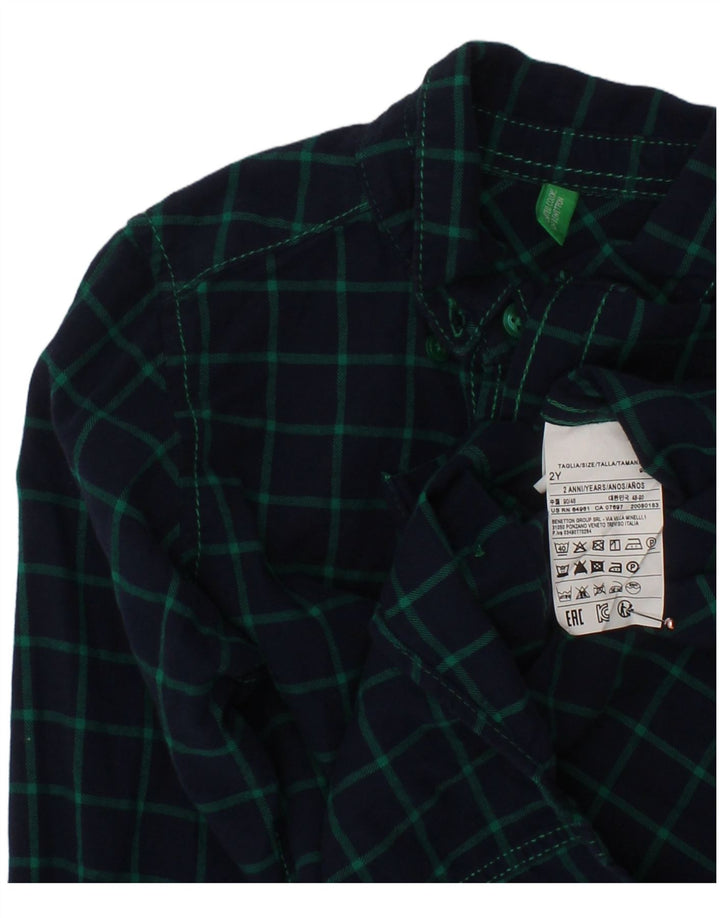 BENETTON Chemise en flanelle bébé garçon 18-24 mois en coton à carreaux bleu marine