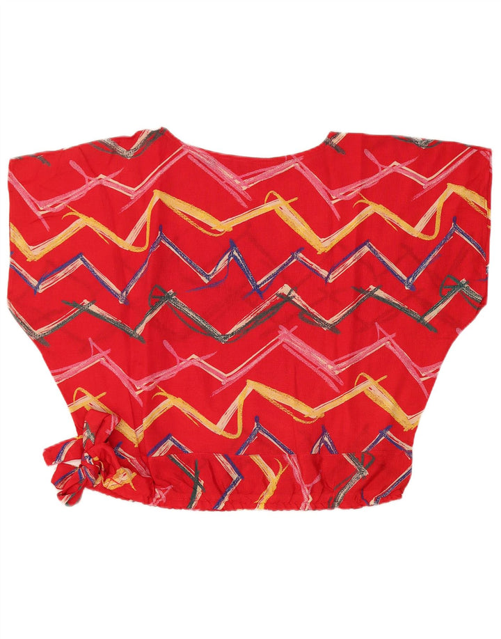 VINTAGE Femmes Loose Fit Crop Top UK 14 Grand Rouge Géométrique