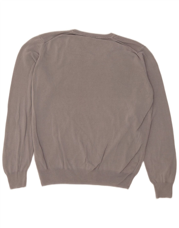 vintage Mens V-Col Jumper Pull Grand Coton Gris