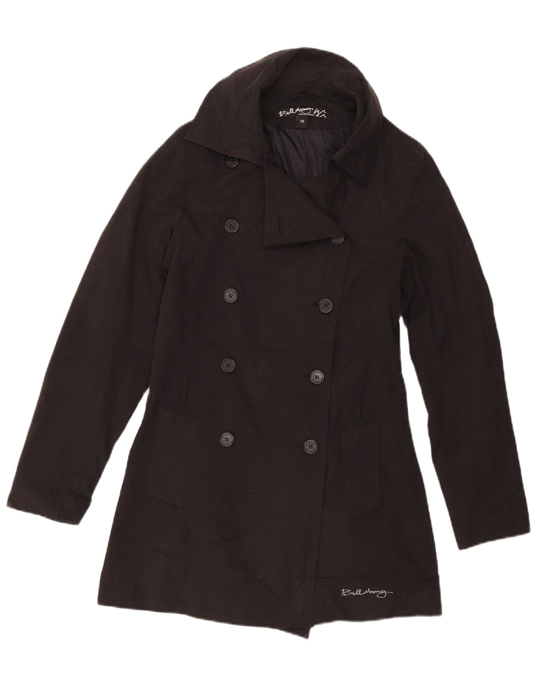Billabong Manteau double boutonnage pour femme UK 10 Petit coton noir