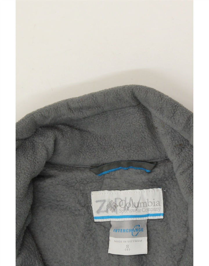 COLUMBIA Boys Fleece Jacket 7-8 Years Small Grey Colourblock Polyester Vintage Columbia and Second-Hand Columbia from Messina Hembry 