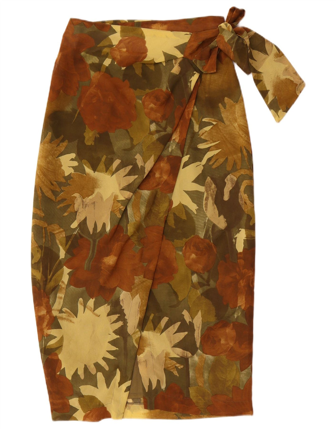 jupe portefeuille femme vintage IT 44 Moyen W28 Marron Floral Polyester