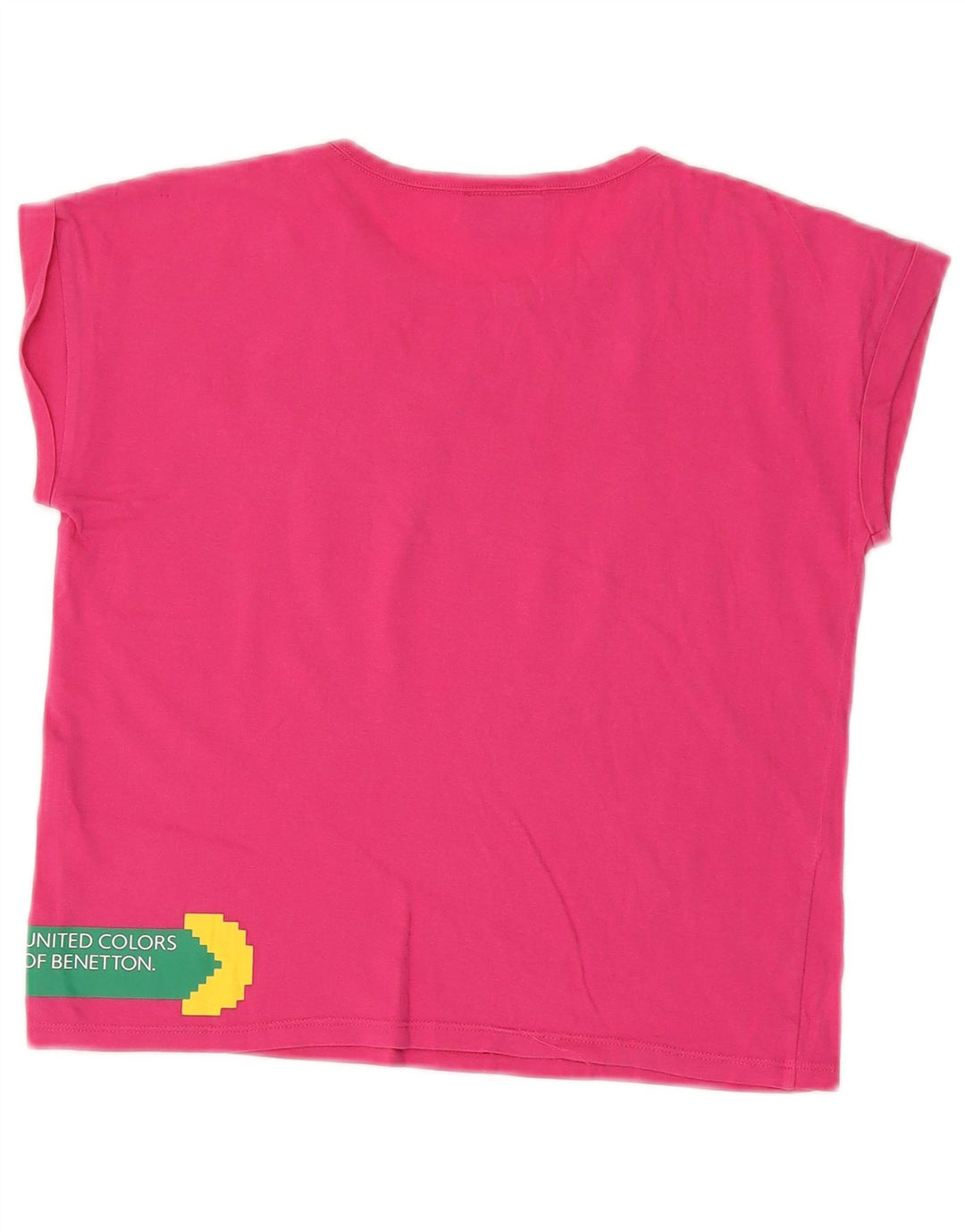 BENETTON Filles Pac-Man Crop Graphic T-Shirt Top 8-9 ans Grand Rose
