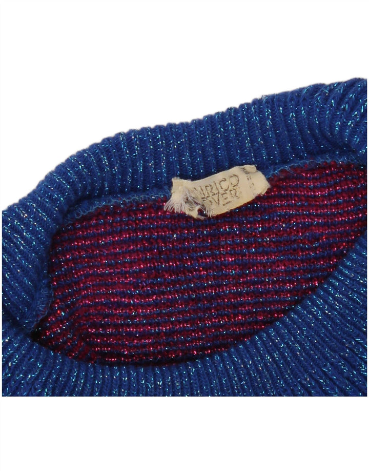 VINTAGE Pull col roulé femme UK 10 Petit Multicolore