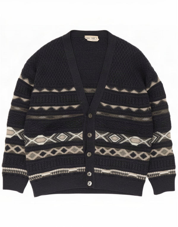 Falcaro Pull Cardigan Homme IT 54 XL Laine Mérinos Géométrique Bleu Marine