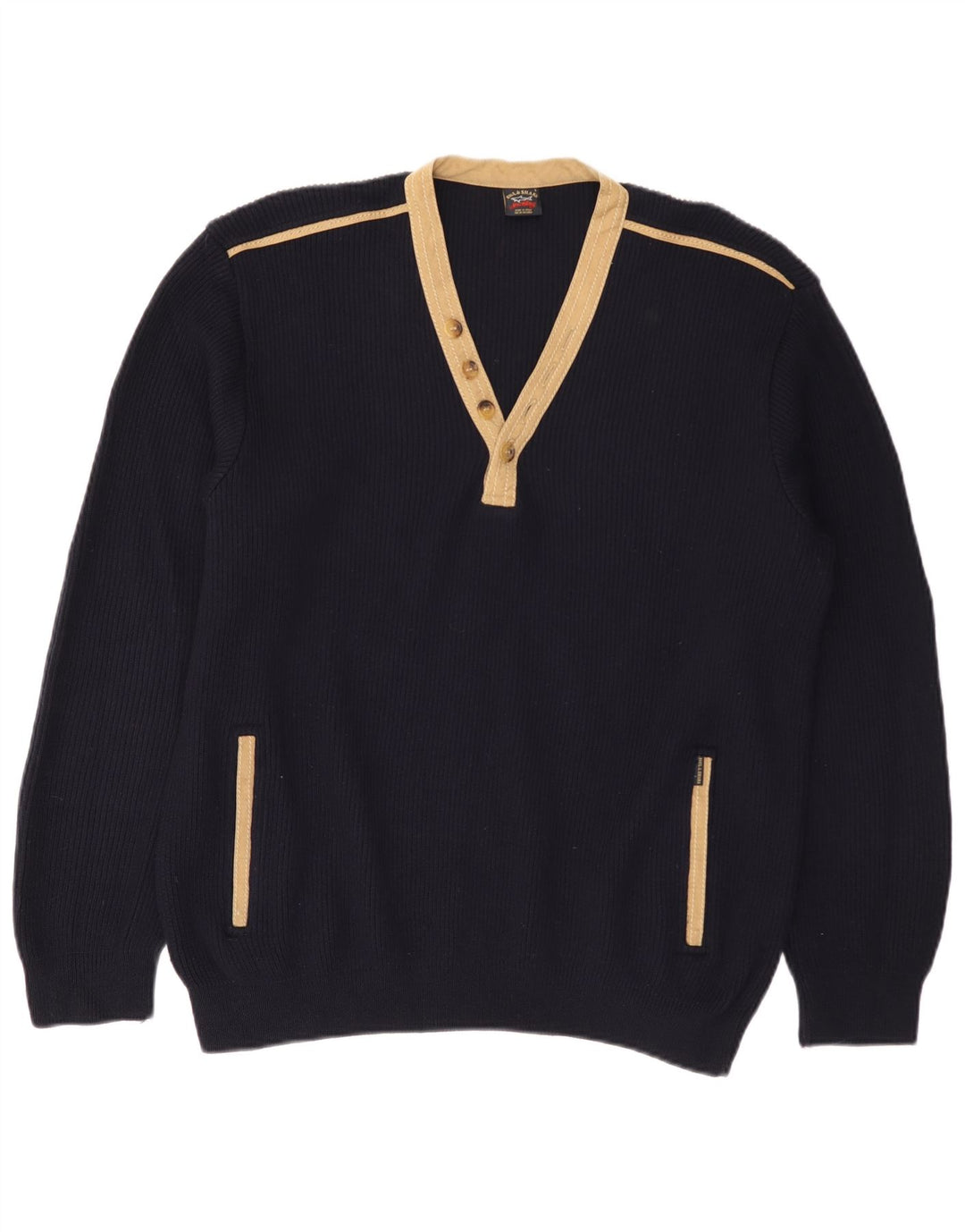 PAUL & SHARK Pull col V pour homme en laine color block bleu marine