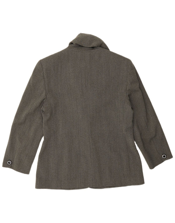 Genny Veste Blazer 3 Boutons Femme UK 14 Laine à Chevrons Gris Moyen