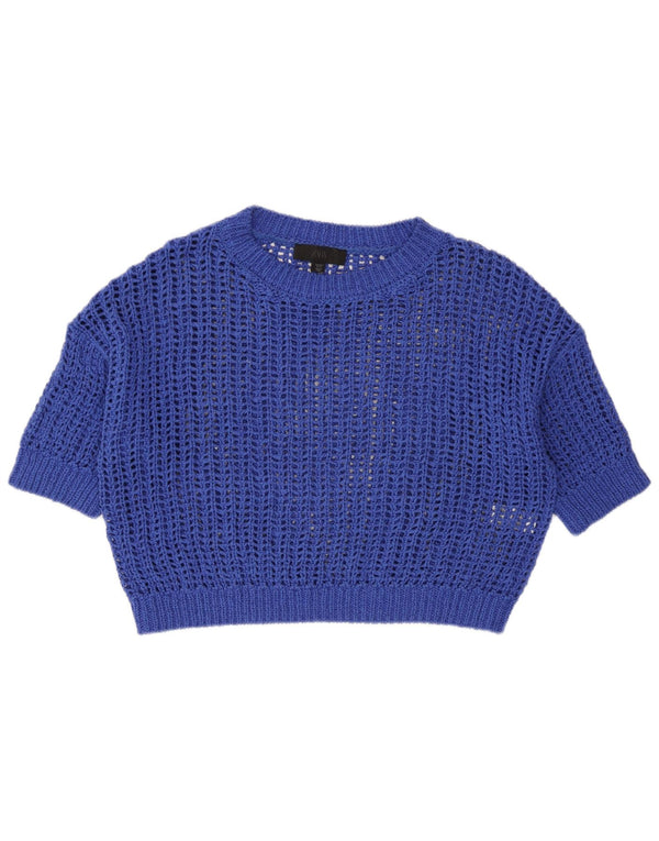 Zara Womens Oversize See Through Knit Crop Top UK 10 Petit Bleu Coton
