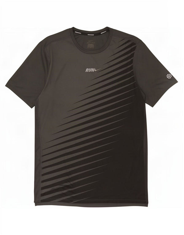 Nike Mens Running Graphic T-Shirt Top Large Gris Rayé Polyester Sports