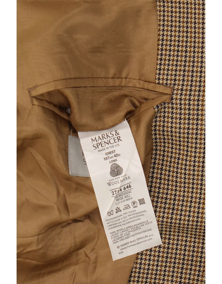 Marks & Spencer Veste blazer longue pour homme UK 42 Grand pied-de-poule beige