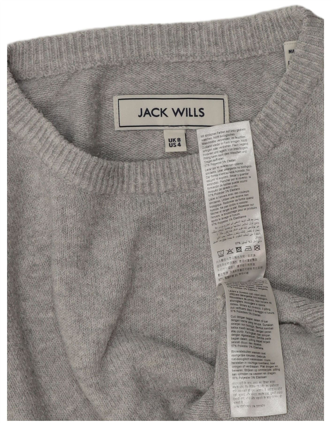 JACK WILLS Pull surdimensionné à col rond pour femme UK 8 Petit Gris
