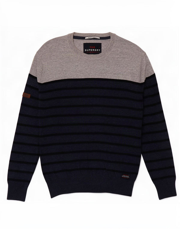 Superdry Pull à col rond en coton rayé bleu marine pour homme
