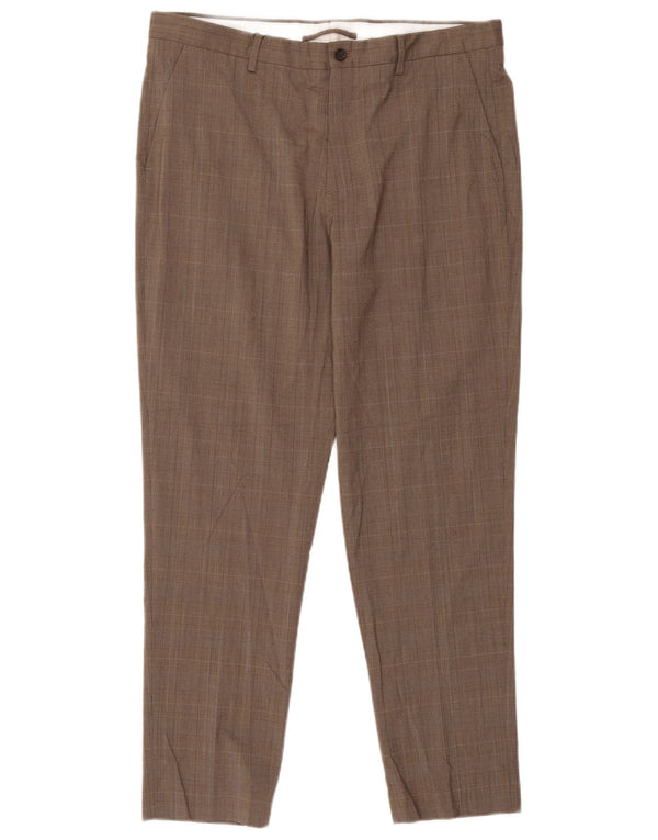 Zara Pantalon chino fuselé pour homme EU 46 XL W36 L30 Marron à carreaux Polyester