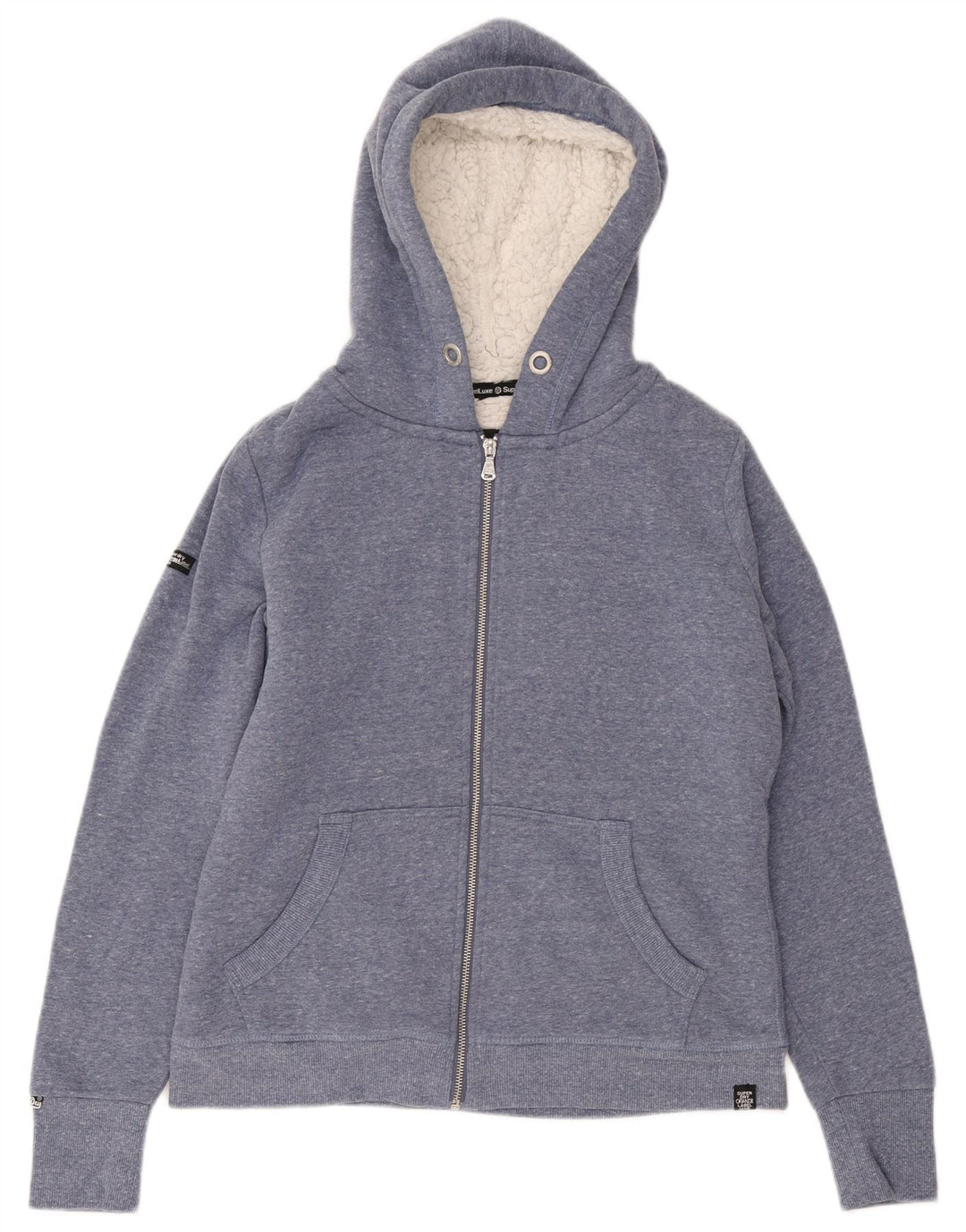 Superdry Pull à capuche zippé pour femme UK 16 Large Bleu Polyester