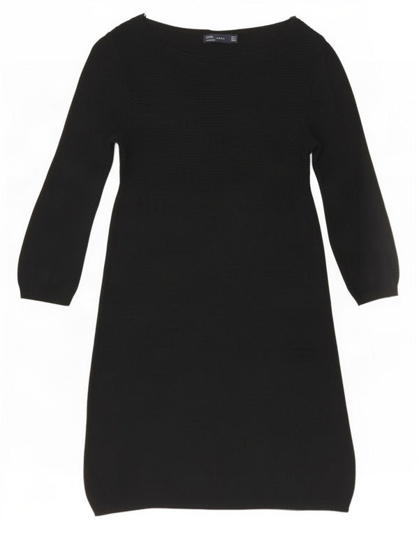 Zara Femme Robe Pull à Manches 3/4 UK 8 Petit Coton Noir