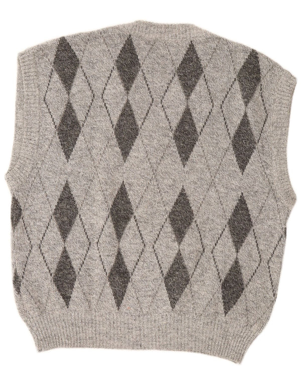 vintage Mens Vest Débardeur Grand Gris Argyle/Diamant