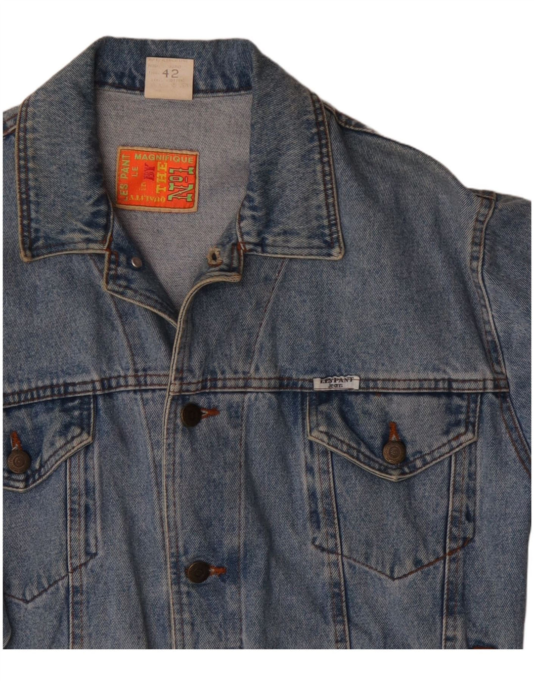 VINTAGE Veste en denim femme EU 42 Grand coton bleu