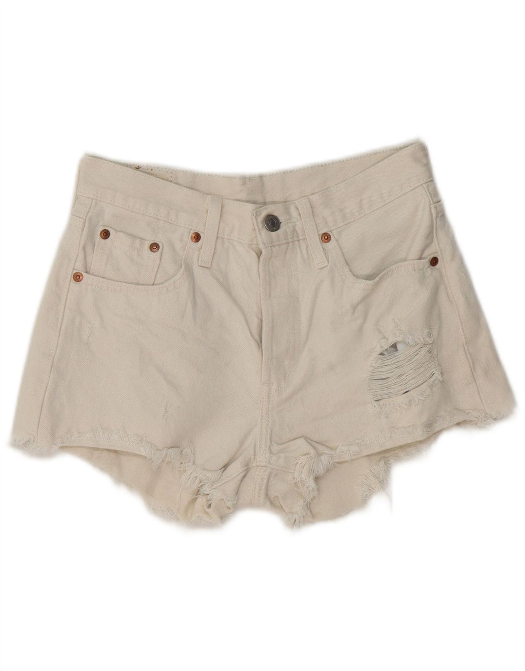Levi's Short en Denim Déchiré W25 XS Femme Blanc Coton