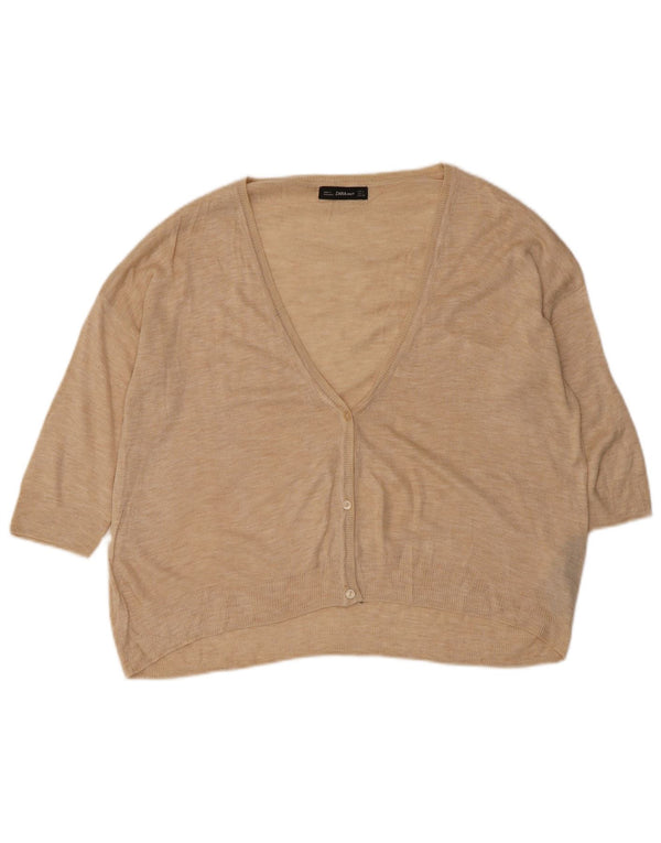 Zara Cardigan à manches 3/4 pour femme UK 16 Large Beige Acrylique