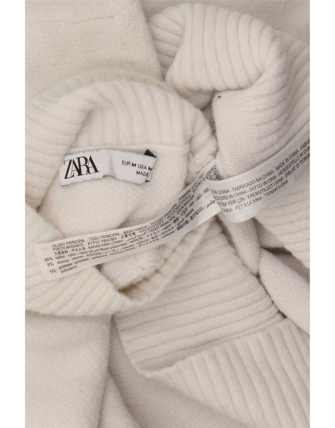 Zara Pull à col roulé pour femme UK 12 Nylon blanc moyen