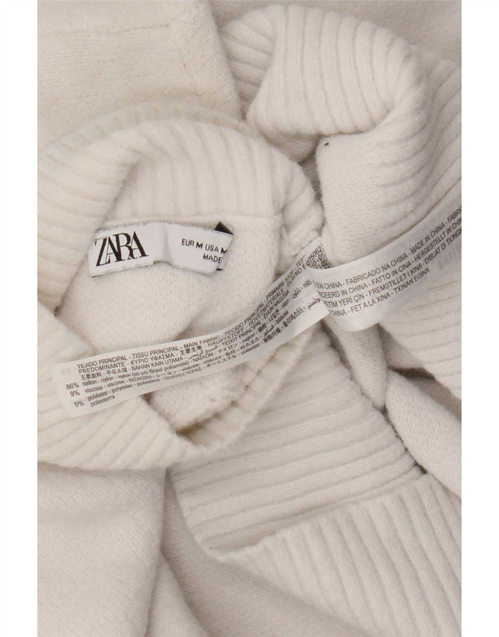 Zara Pull à col roulé pour femme UK 12 Nylon blanc moyen