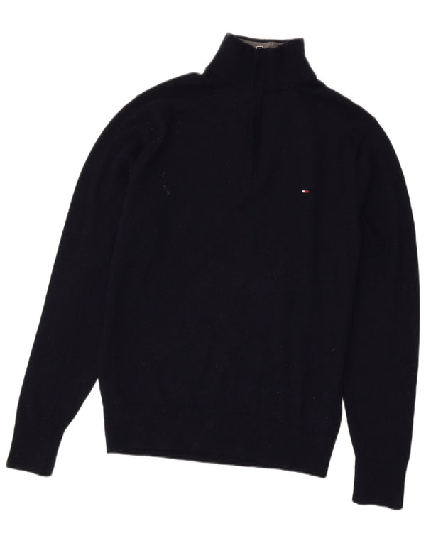 TOMMY HILFIGER Pull à col zippé pour homme Large en laine d'agneau bleu marine