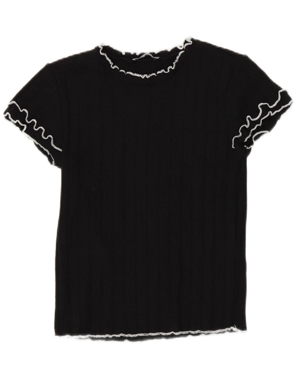 Zara Womens Crop T-Shirt Top UK 12 Polyester Noir Moyen