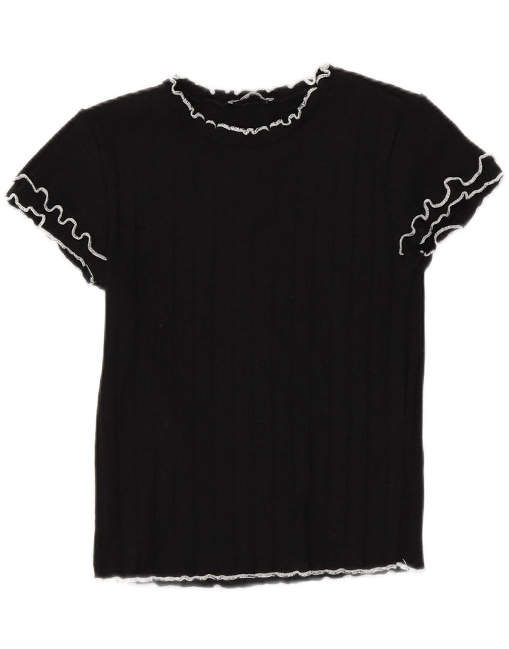 Zara Womens Crop T-Shirt Top UK 12 Polyester Noir Moyen
