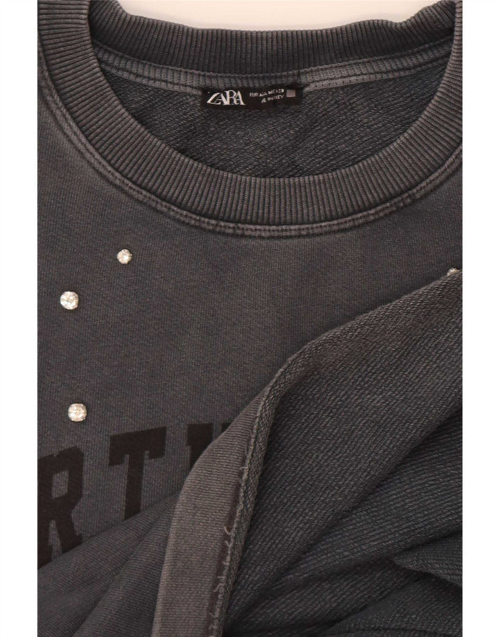 Zara Sweat-shirt surdimensionné graphique pour femme UK 14 Gris moyen