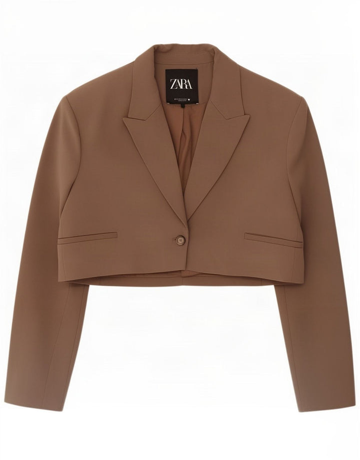 Veste Boléro Zara Femme 1 Bouton UK 14 Marron Moyen Polyester