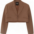 Veste Boléro Zara Femme 1 Bouton UK 14 Marron Moyen Polyester