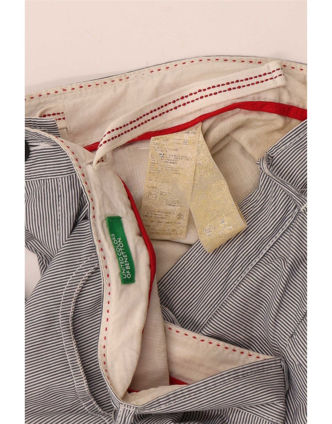 Benetton Short décontracté pour homme IT 48 Medium W38 Bleu rayé
