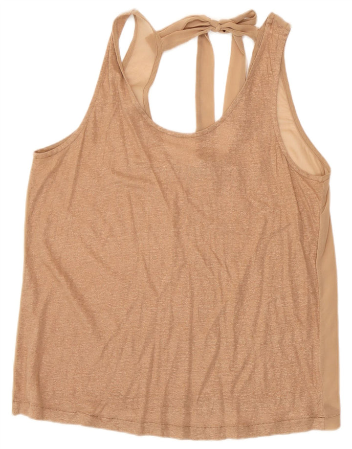 Benetton Débardeur Femme UK 12 Lin Beige Moyen