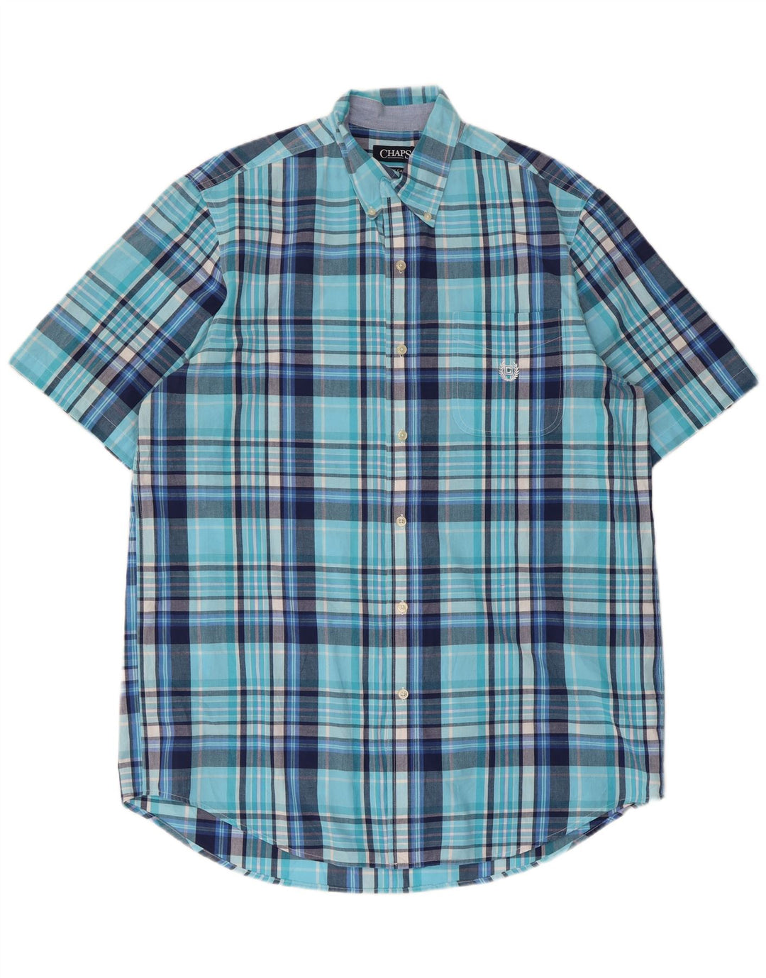Chaps Chemise à manches courtes pour homme facile d'entretien en coton à carreaux bleus