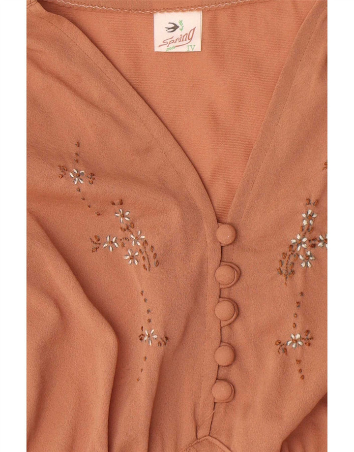 vintage Femme Maxi Robe UK 12 Brun Moyen