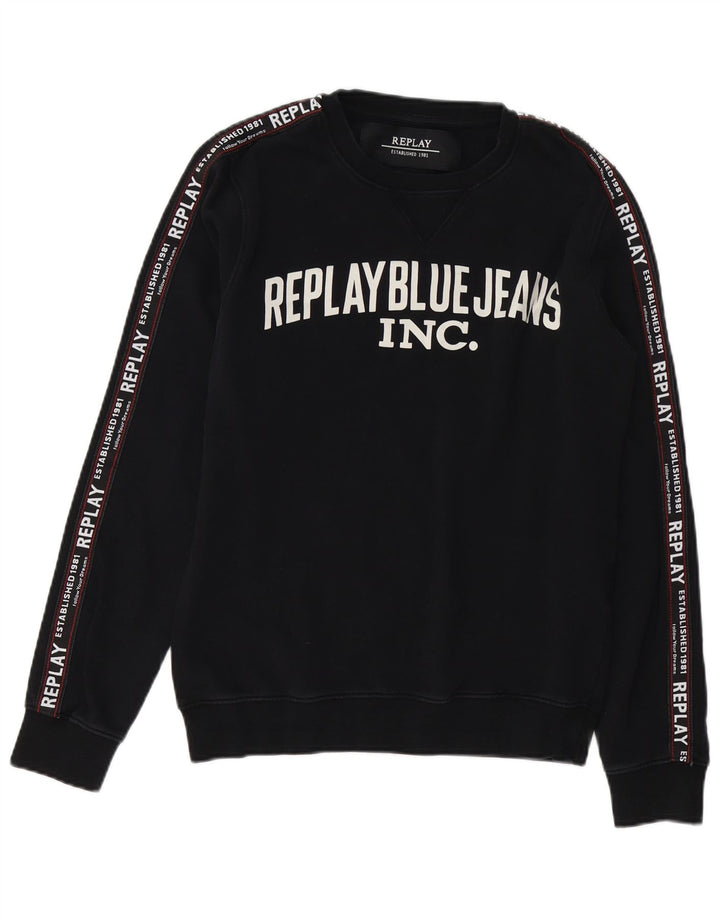 REPLAY Sweat-Shirt Graphique Homme Noir Moyen Coton
