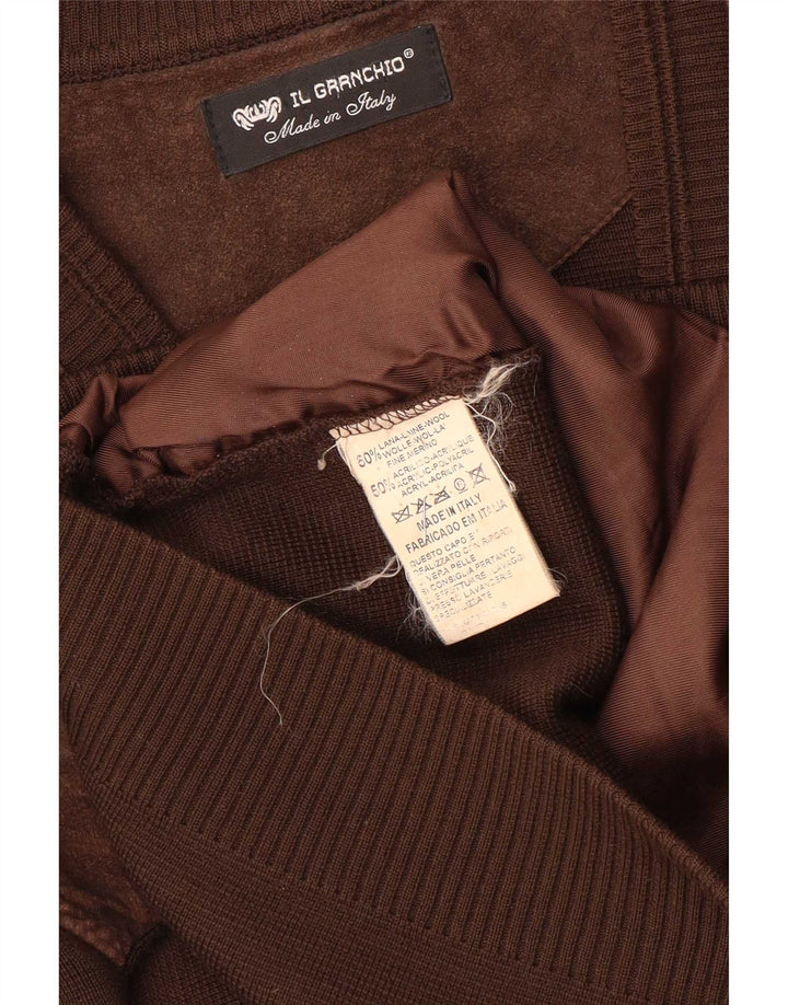 Il Granchio Cardigan en Daim pour Homme en Laine Marron Large
