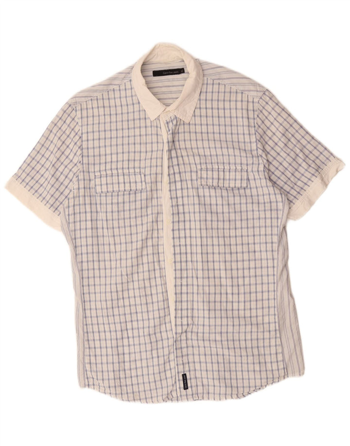 Calvin Klein Chemise à manches courtes pour homme XL en coton à carreaux blancs