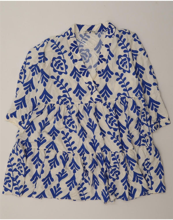 Zara Robe à manches longues pour femme UK 18 XL Viscose florale blanche