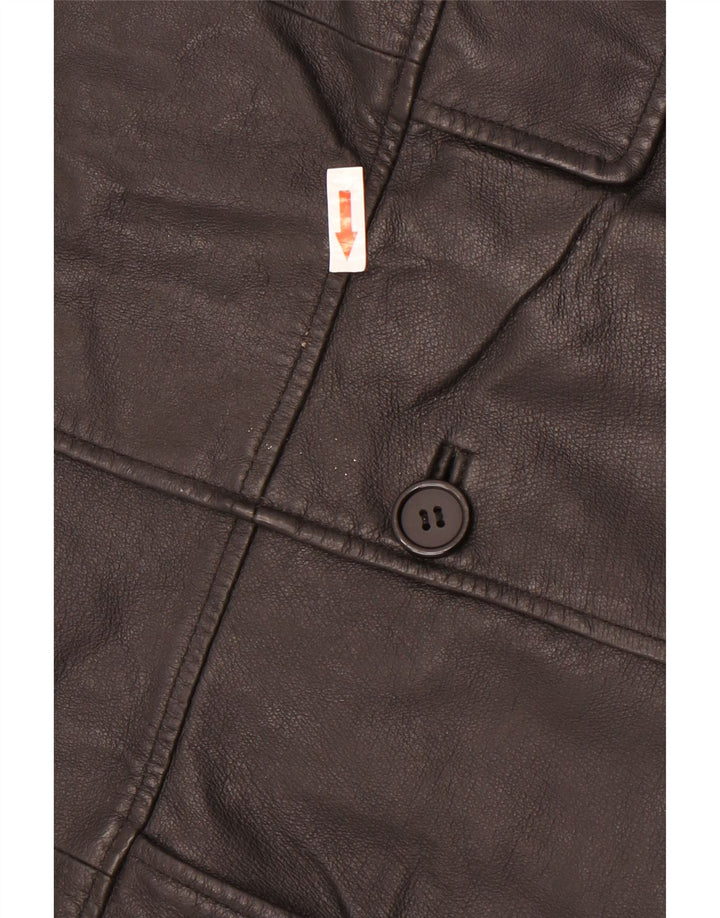 vintage Homme 3 Boutons Veste Blazer En Cuir UK 38 Cuir Noir Moyen