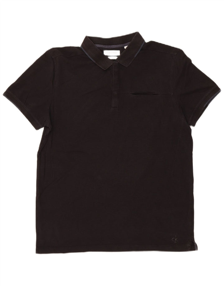 CALVIN KLEIN Mens Slim Fit Polo Shirt Medium Black Cotton