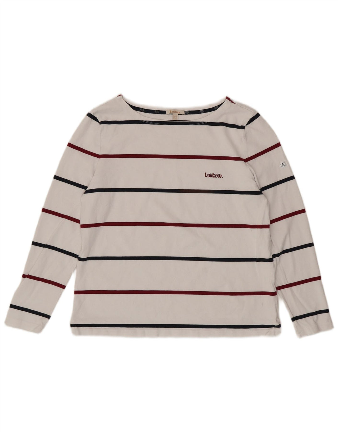 BARBOUR Haut Femme Manches Longues UK 16 Grand Coton Rayé Blanc