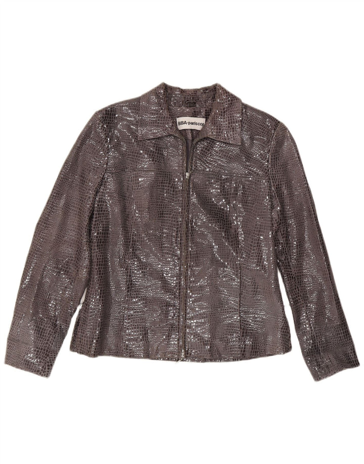veste en cuir femme vintage EU 38 Cuir imprimé animal gris moyen