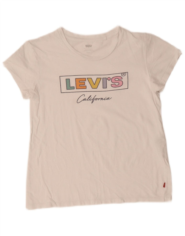 LEVI'S T-shirt court graphique pour femme UK 10 petit coton blanc