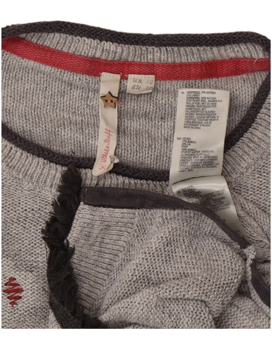 White Stuff Pull long à col bateau pour femme UK 10 Petit Gris